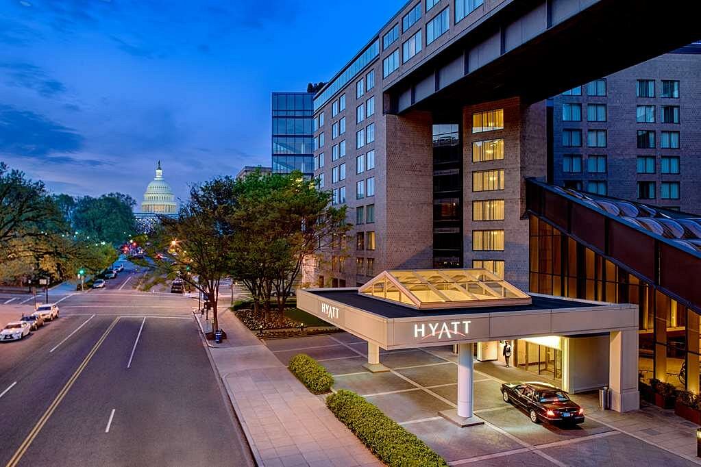 Hyatt Regency Washington entrance with The Capitol in the background.